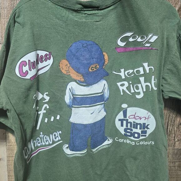 Carolina Colours Vintage 90s Unisex Green Graphic Bear Tee - Picture 4 of 5